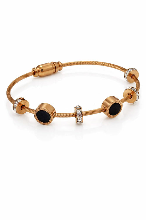 Rose Gold Black Stone Charm Bracelet