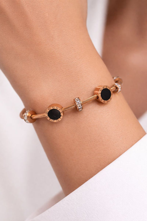 Rose Gold Black Stone Charm Bracelet