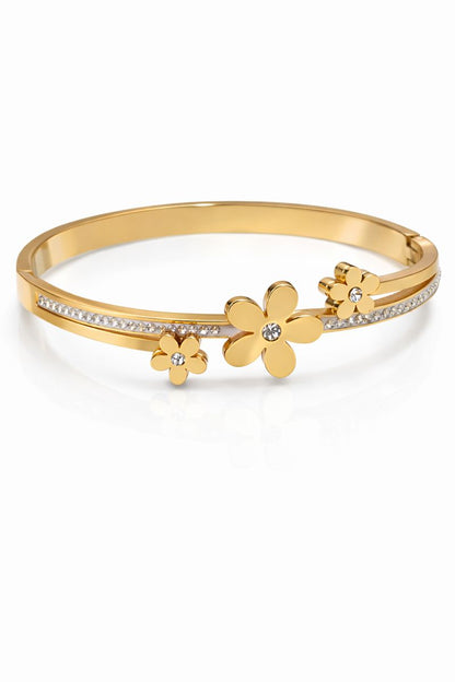 Floral Crystal Gold Cuff Bracelet