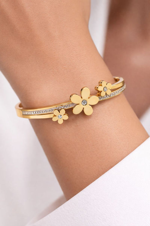 Floral Crystal Gold Cuff Bracelet