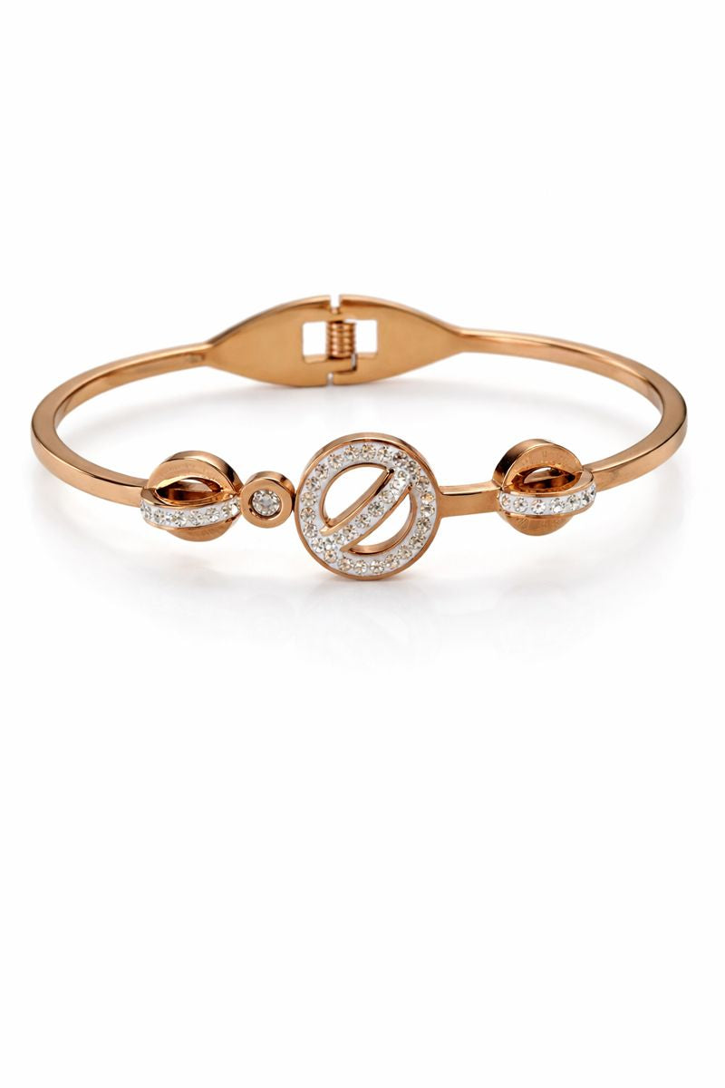 Rose Gold Circular Crystal Link Cuff Bracelet