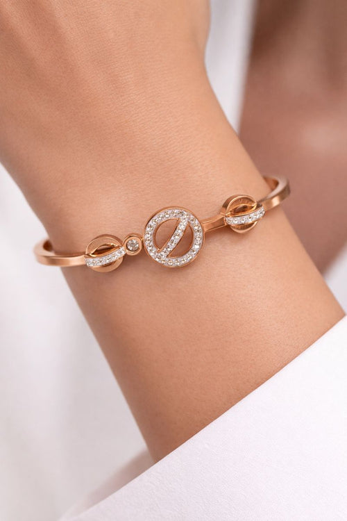 Rose Gold Circular Crystal Link Cuff Bracelet