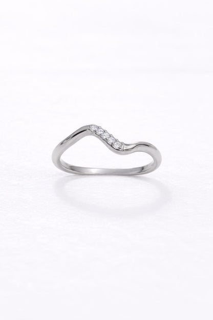 Silver Curved Wave Crystal Ring