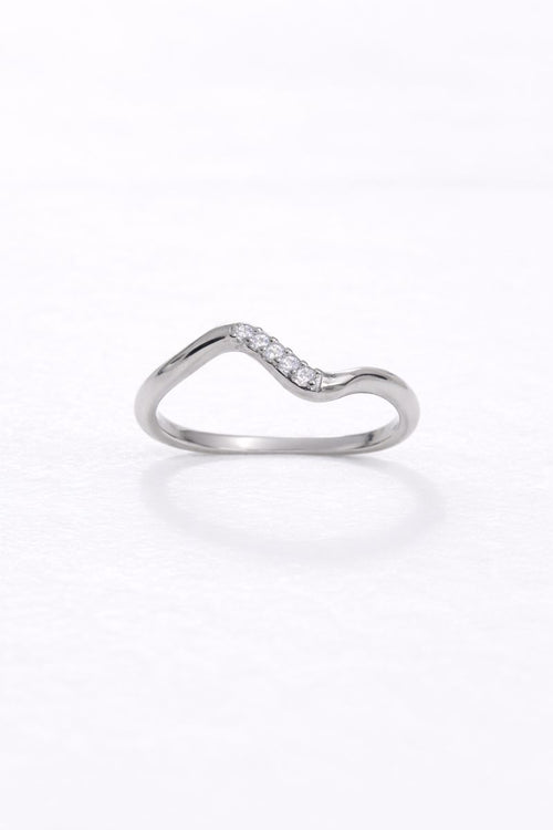Silver Curved Wave Crystal Ring