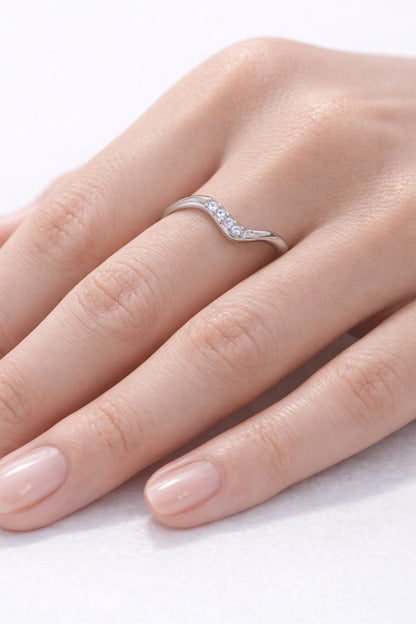 Silver Curved Wave Crystal Ring