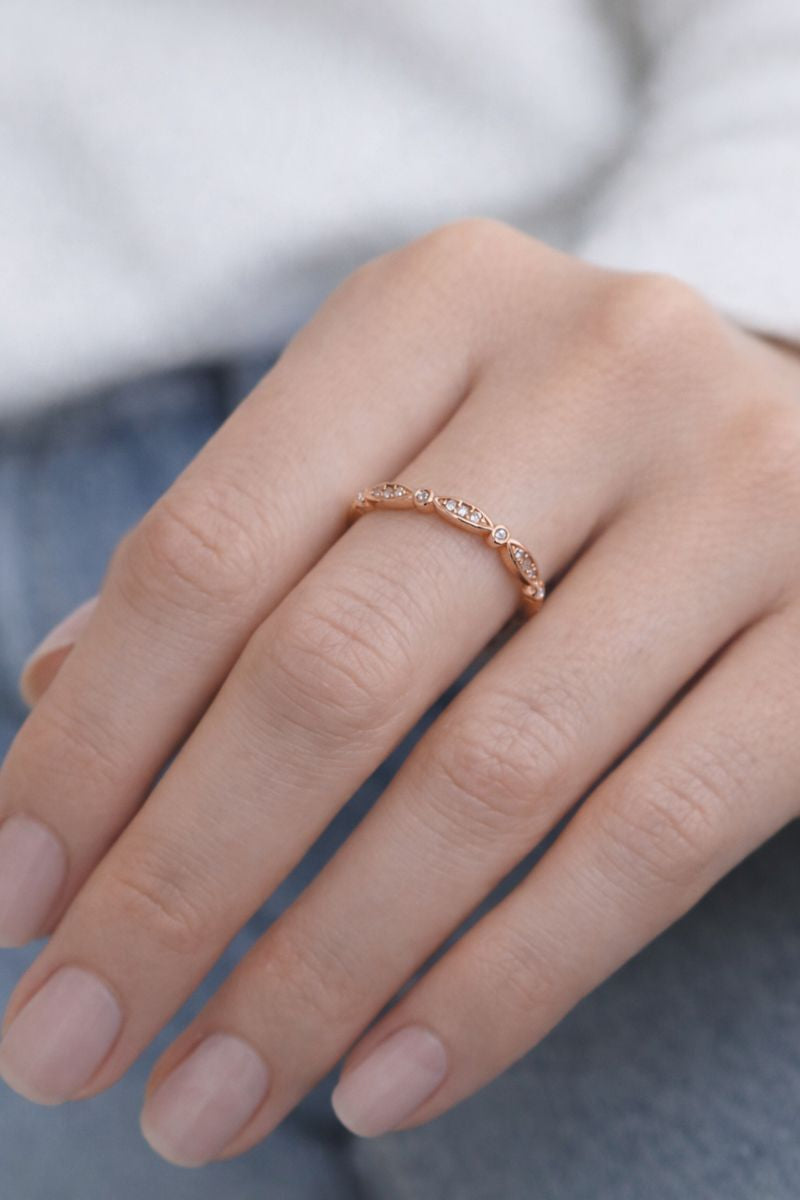 Marquise Rose Gold Crystal Detail Band Ring