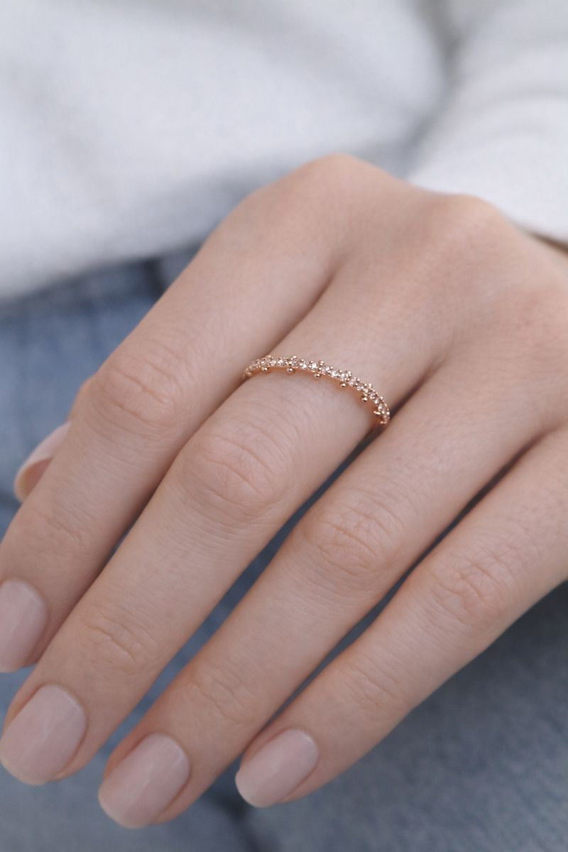 Rose Gold Pavé Crystal Slim Band Ring