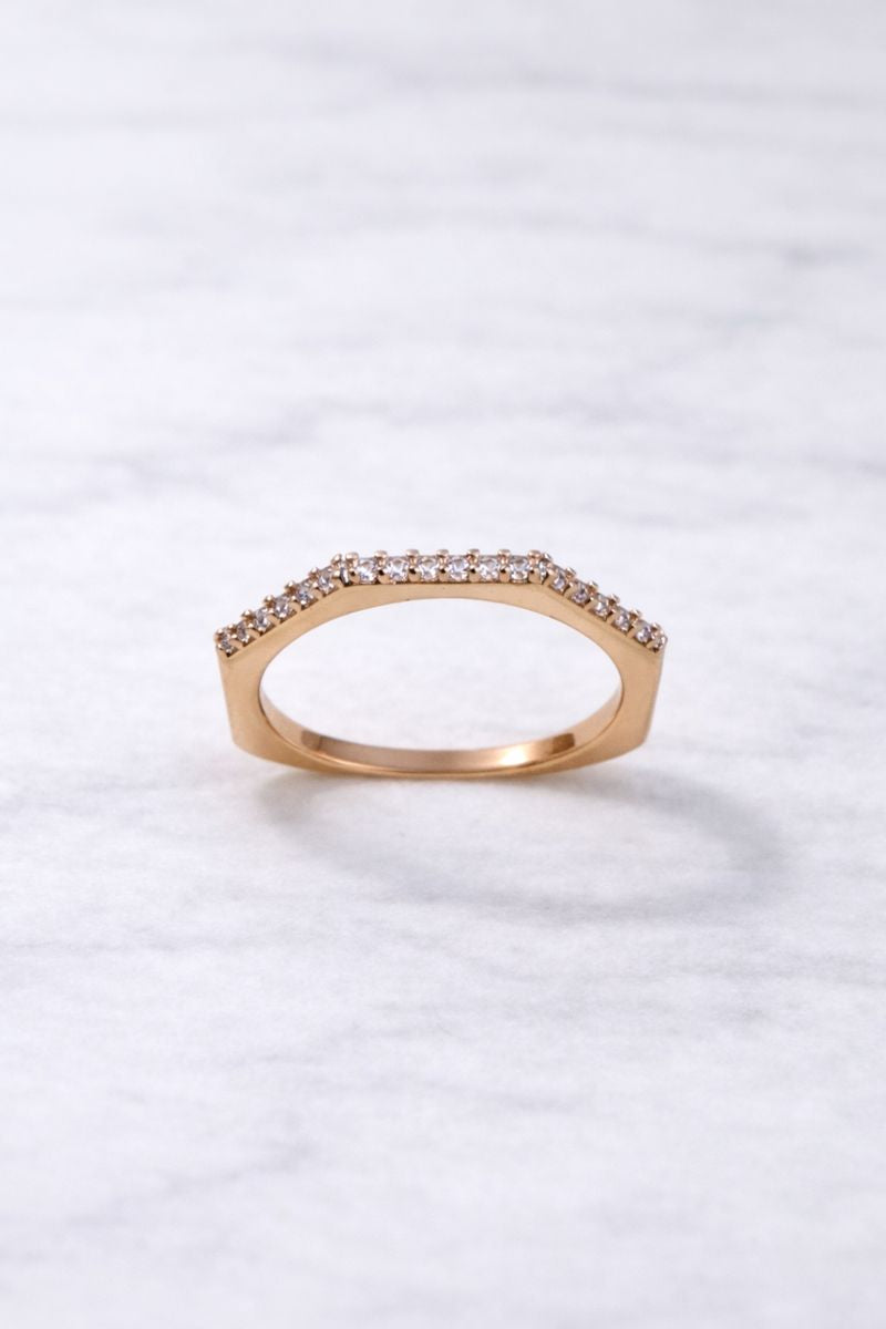 Rose Gold Curved Pavé Crystal Band Ring