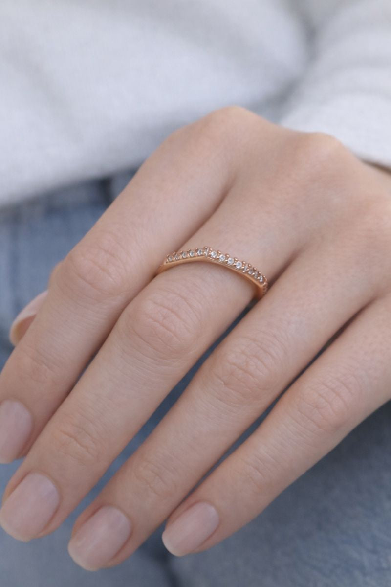Rose Gold Curved Pavé Crystal Band Ring