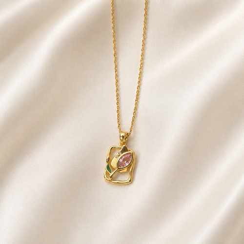 Abstract Floral Crystal Pendant Necklace – Gold Finish Elegant Jewelry