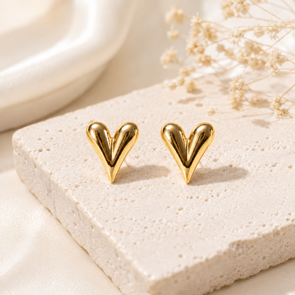 Golden Heart Stud Earrings 🤍✨