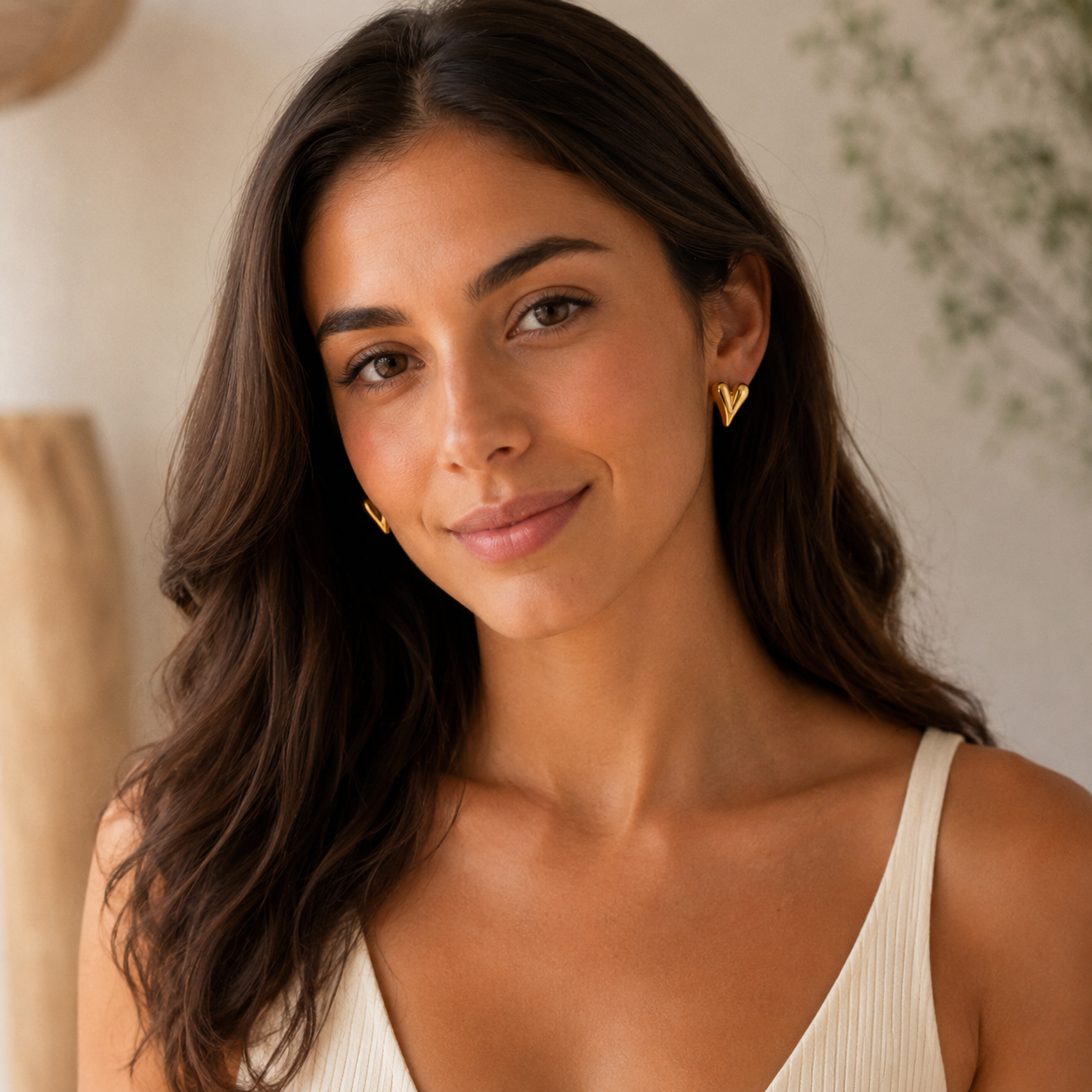 Golden Heart Stud Earrings 🤍✨