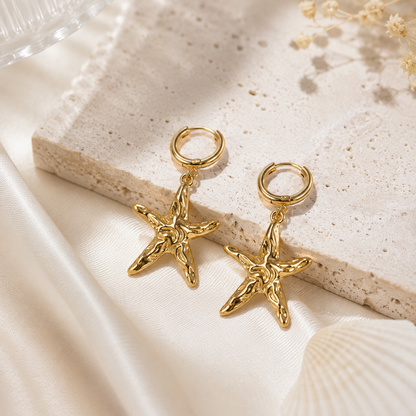 🌊 Coastal Starfish Hoop Earrings