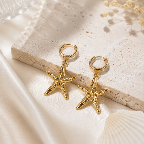 🌊 Coastal Starfish Hoop Earrings