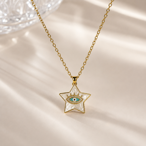 Gold-Plated Evil Eye Star Pendant Necklace