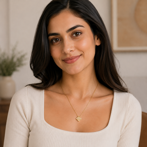 Gold-Plated Geometric Crystal Pendant Necklace