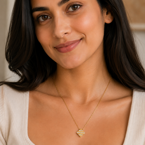 Gold-Plated Geometric Crystal Pendant Necklace