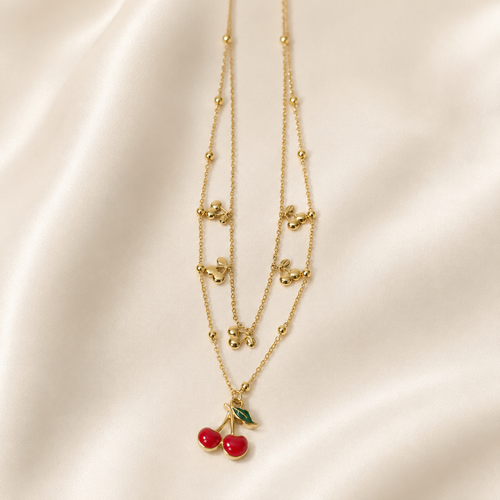 Gold-Plated Cherry Charm Layered Necklace