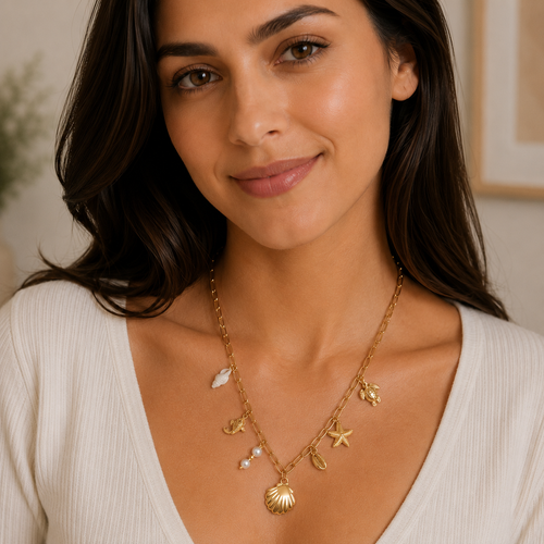 Gold-Plated Ocean Charm Statement Necklace