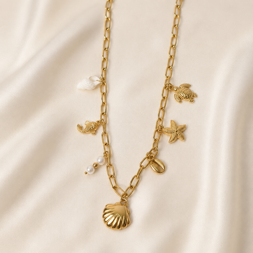 Gold-Plated Ocean Charm Statement Necklace