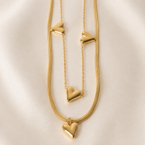 Gold-Plated Layered Heart Chain Necklace
