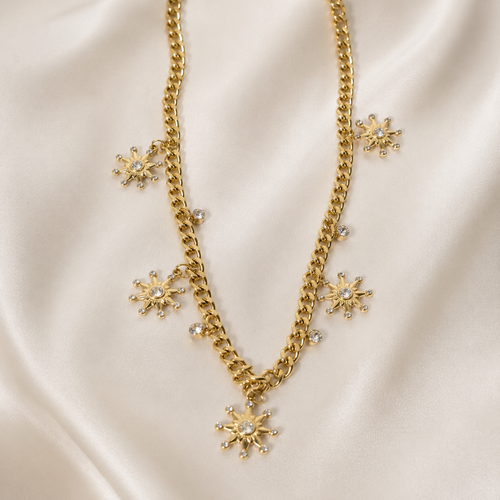 Gold-Plated Sunburst Charm Statement Necklace