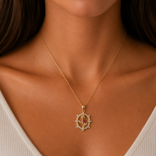 Crystal Rose Pendant Necklace – Gold Finish Elegant Floral Jewelry