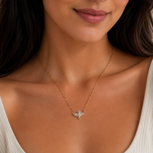 Crystal Flying Bird Pendant Necklace – Gold Finish Elegant Jewelry