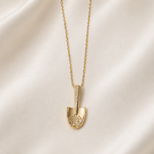 Crystal Shovel Pendant Necklace – Gold Finish Statement Jewelry