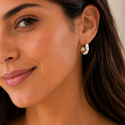 White Enamel Gold Hoop Earrings