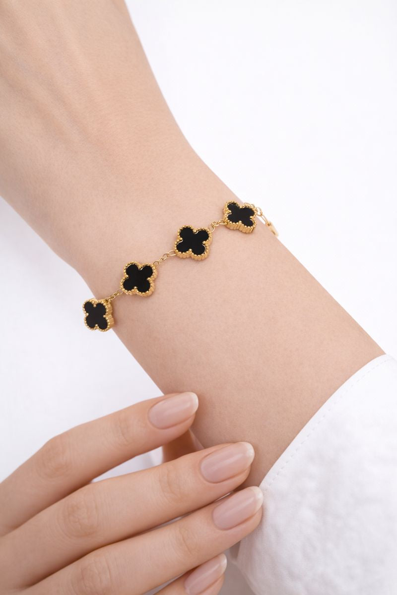 🖤 Black Clover Gold Bracelet – Bold Elegance, Timeless Luck 🖤